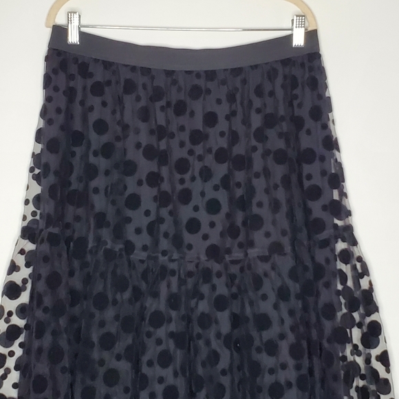 Masai Tulle Midi Skirt Sienna Size L Embroidered Dots Tiered Demure Whimsigoth - Picture 3 of 11